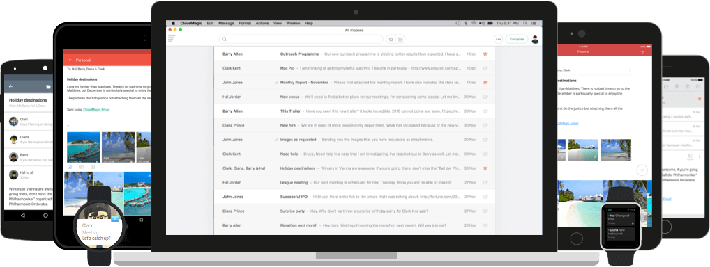 CloudMagic Email works across Mac OS X, iPhone, iPad, Android, Apple Watch and Android Wear