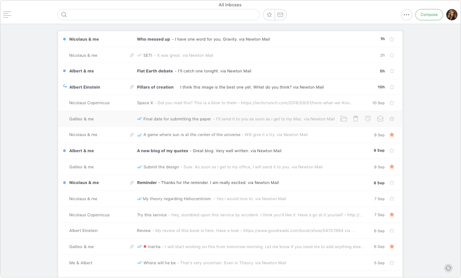 Zip through your email with blazing fast search and quick filters